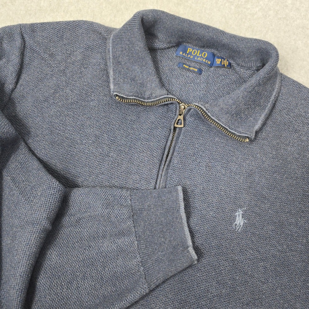 Polo Ralph Lauren‎ 2XB Blue Pima Cotton Pique 1/4 Zip Knit Pullover Sweater